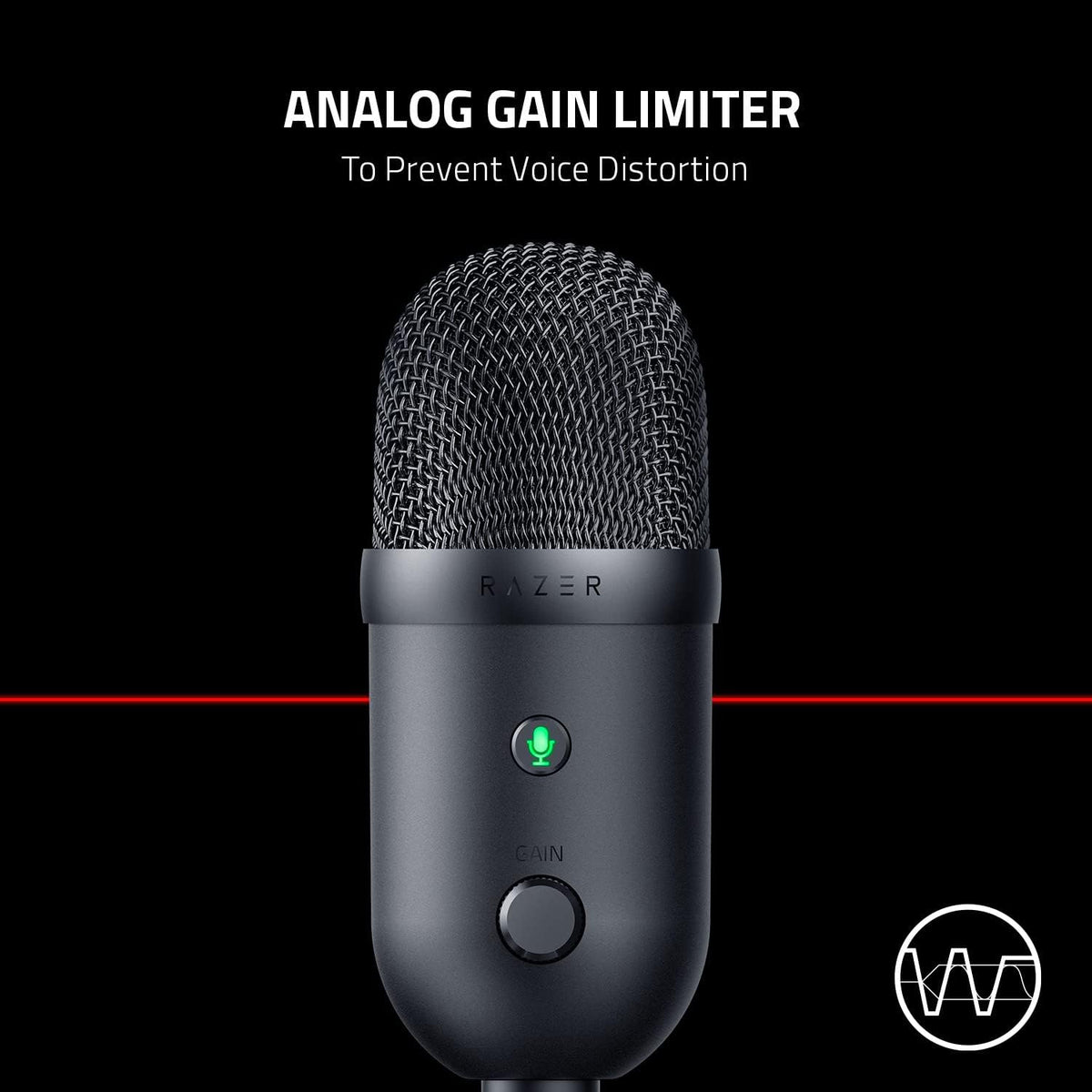 Razer Seiren V2 X - Micrófono USB de condensador para transmisión y juegos en PC: patrón de captación supercardioide - Limitador digital integrado - Monitorización del micrófono y control de ganancia
