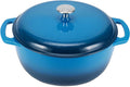 Amazon Basics Olla holandesa de hierro fundido esmaltado con tapa, 6 cuartos de galón, redonda, doble asa, resistente, apta para horno para guisos, asar y hornear, azul