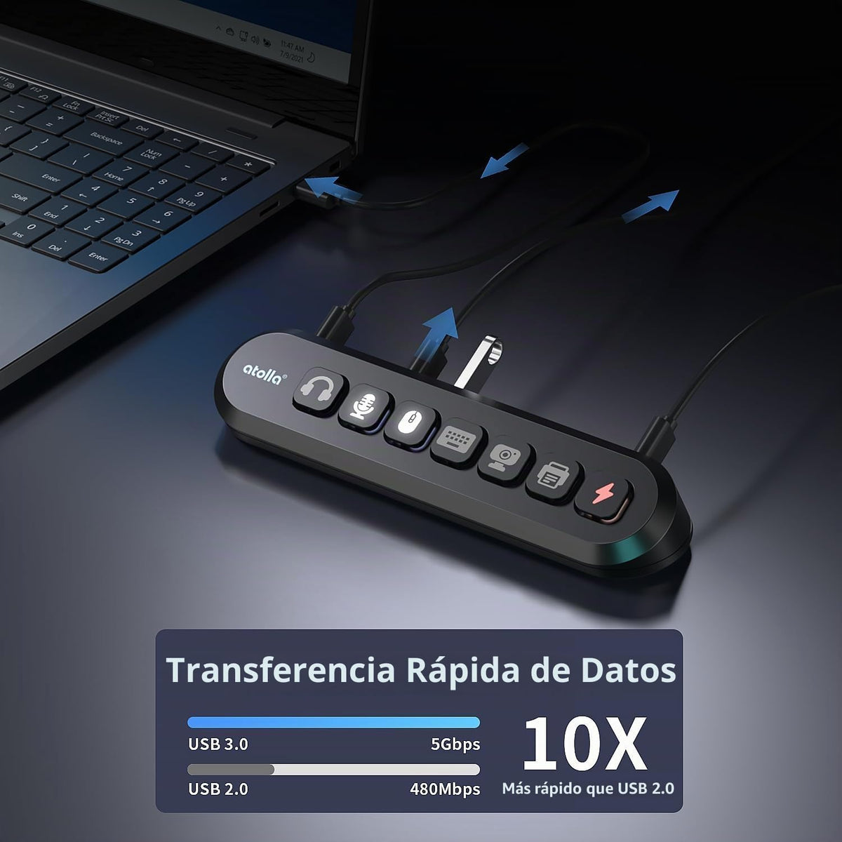 atolla, hub USB 6 de 7 puertos, alimentado
