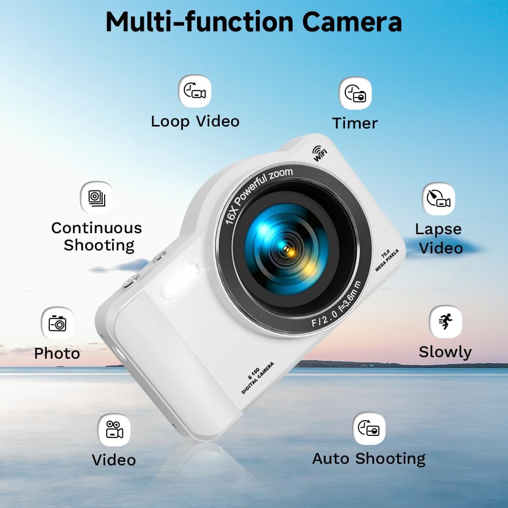 Cámara digital, 4K WiFi 75MP cámara dual apuntar y disparar cámara...