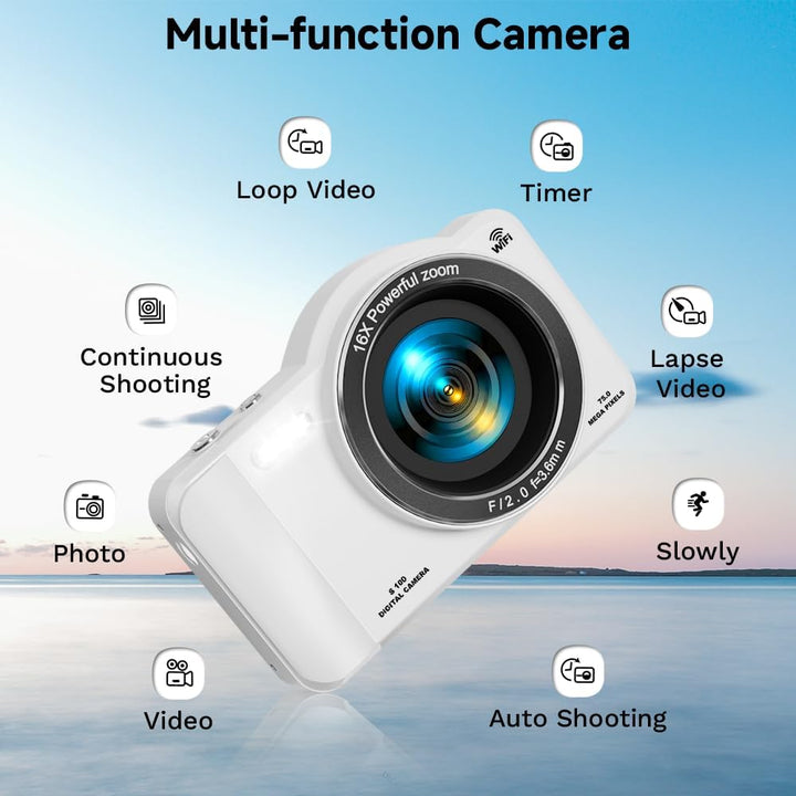 Cámara digital, 4K WiFi 75MP cámara dual apuntar y disparar cámara...