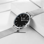 Shengke SK Ultra delgado minimalista Relojes para mujer de dos agujas Reloj de vestir de cuero para damas