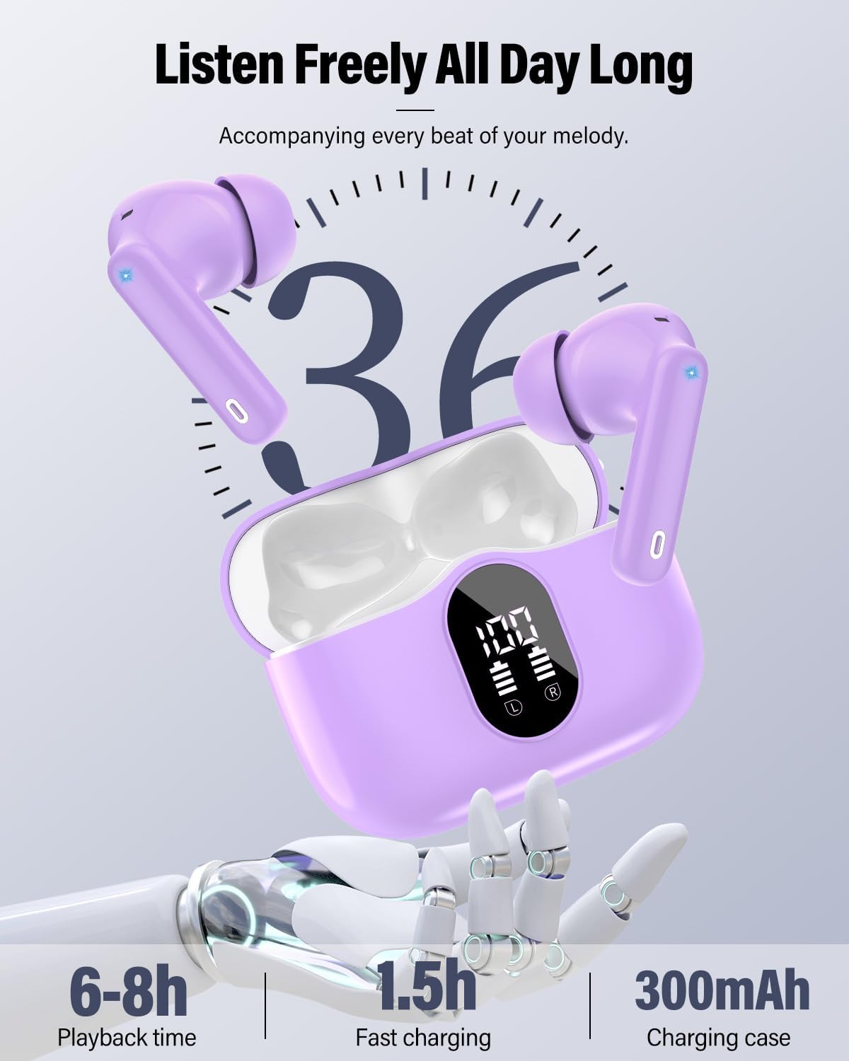 Auriculares inalámbricos, Bluetooth 5.4, estéreo de bajos, auricula...