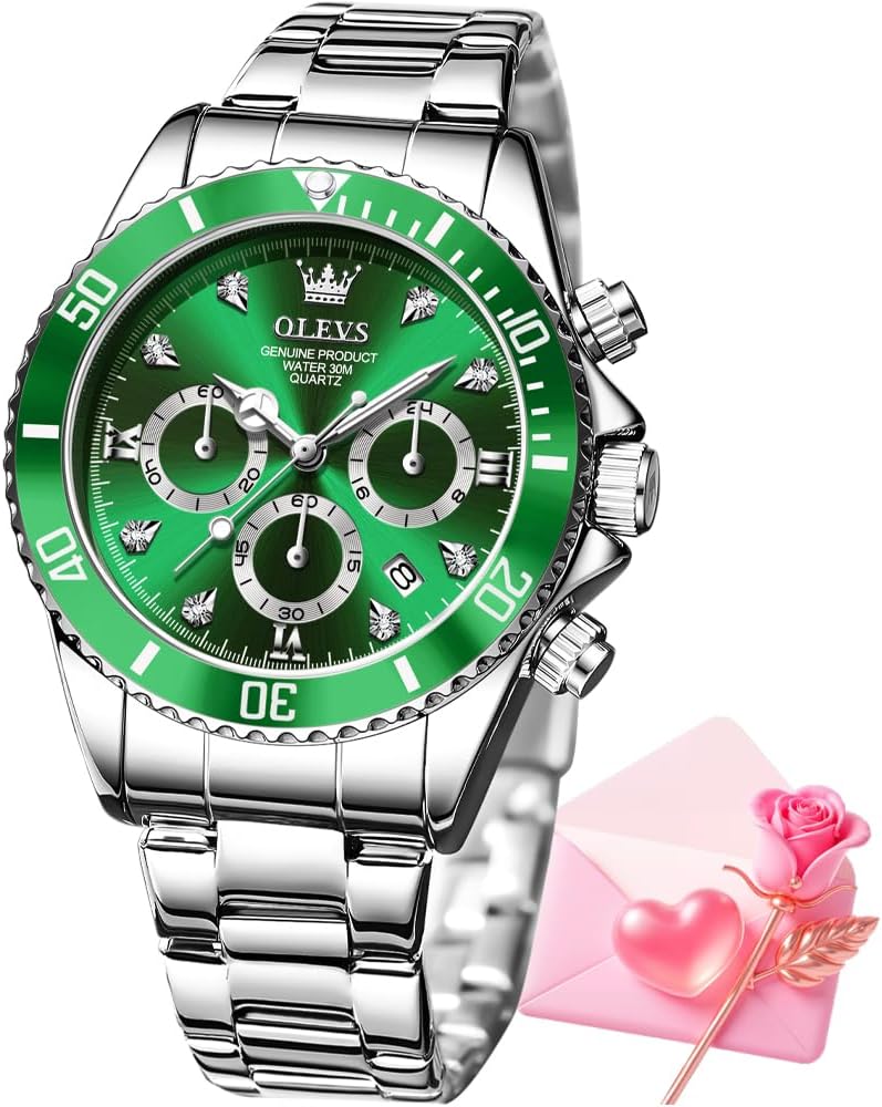 OLEVS Mujer Relojes Analógicos de Diamante de Cuarzo con Correa de Acero Inoxidable y Cronógrafo