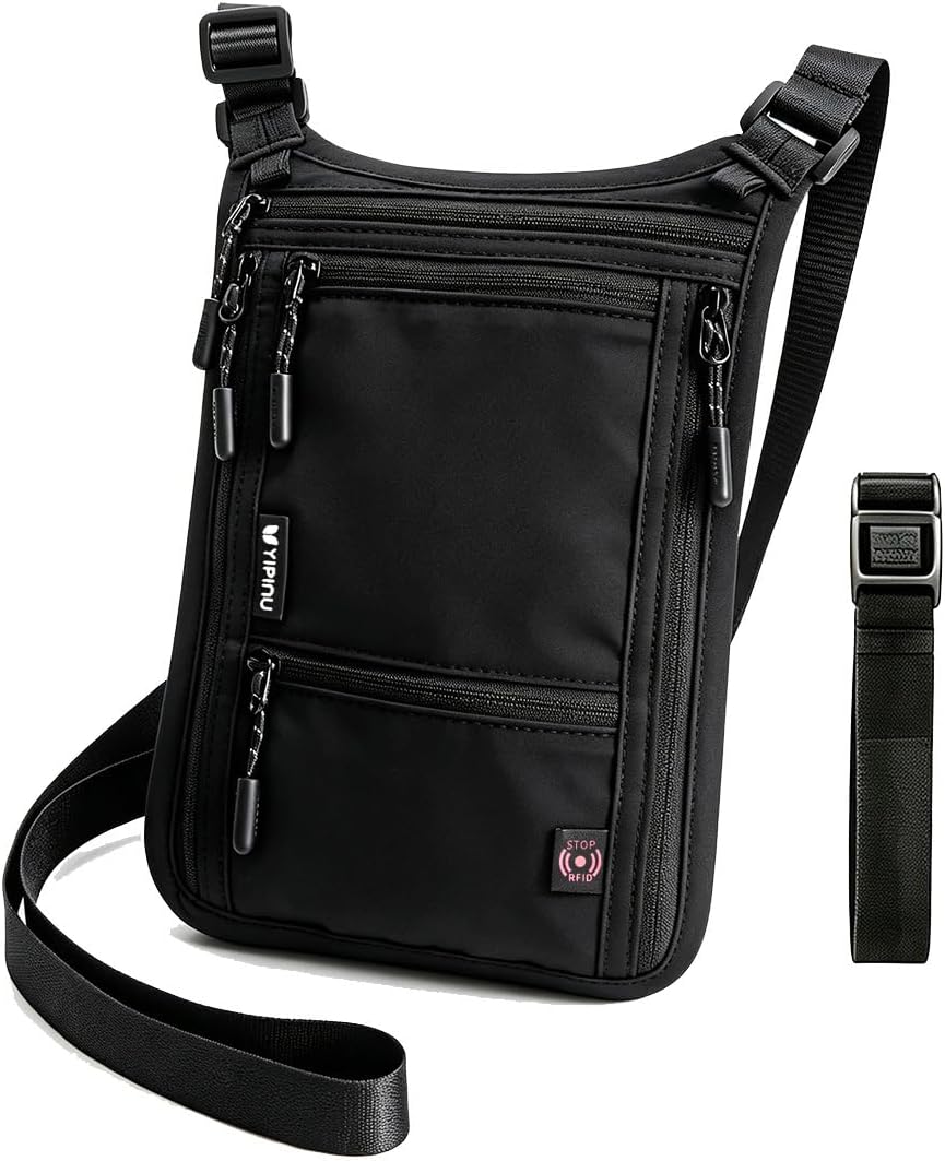 Cartera de cuello, bloqueo RFID, porta pasaporte oculto para viaje