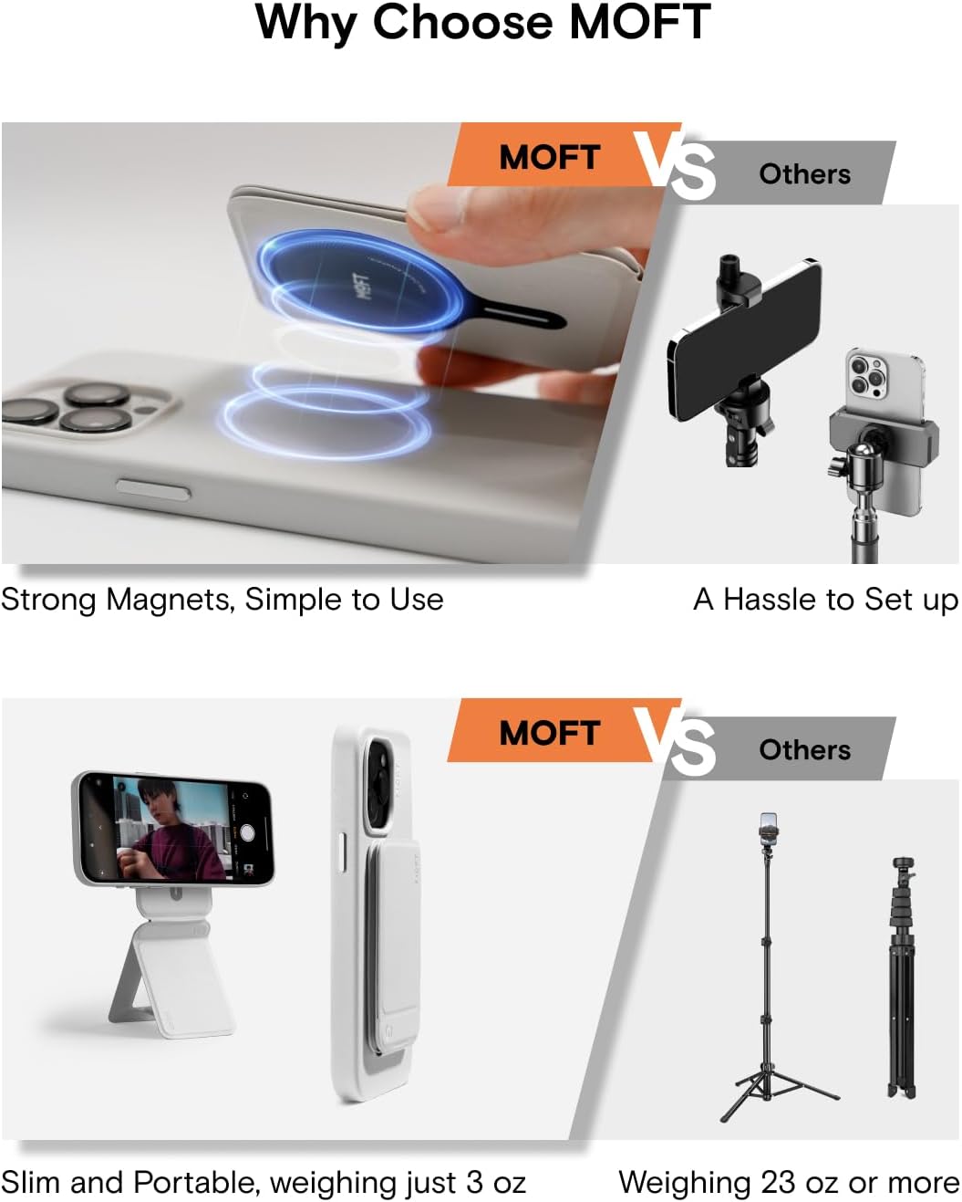 MOFT Soporte de trípode para teléfono y funda para iPhone 16 Pro Max, ajuste de ángulo e imanes fuertes y compatible con MagSafe MOVAS Invisible Selfie Stick, Misty Cove