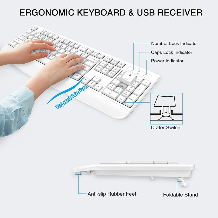 Combo de teclado y mouse inalámbricos, teclado inalámbrico de tamañ...
