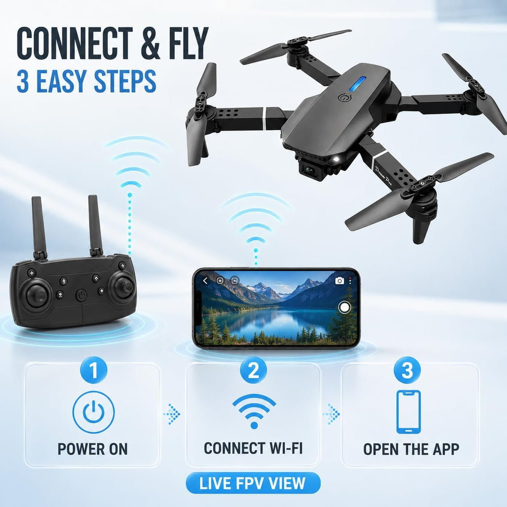 FPV Drone para cámara 1080P, mini cuadricóptero plegable, principiantes