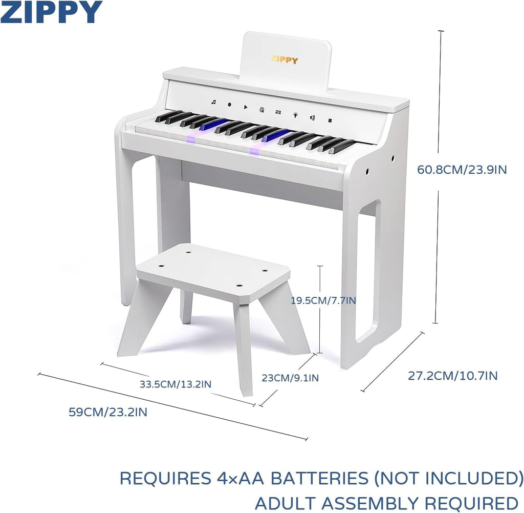 ZIPPY Piano infantil iluminado de 37 teclas con panel de control táctil