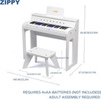 ZIPPY Piano infantil iluminado de 37 teclas con panel de control táctil