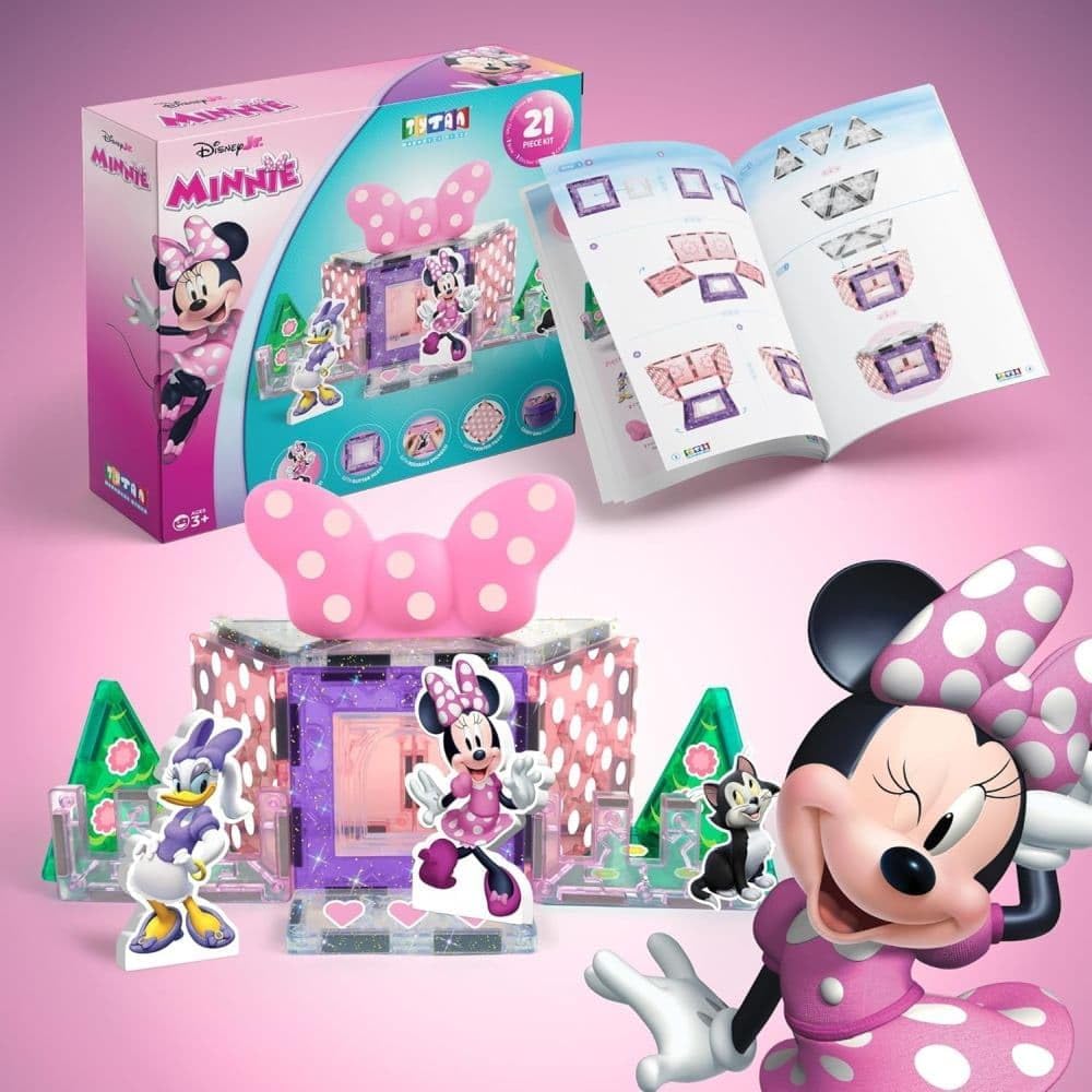 Tytan Juego Oficial de Fichas Magnéticas de Personajes de Disney Junior Minnie Mouse – Juguete de Construcción STEAM de 21 Piezas con Calcomanías Reutilizables y Manual de Instrucciones – Juguete