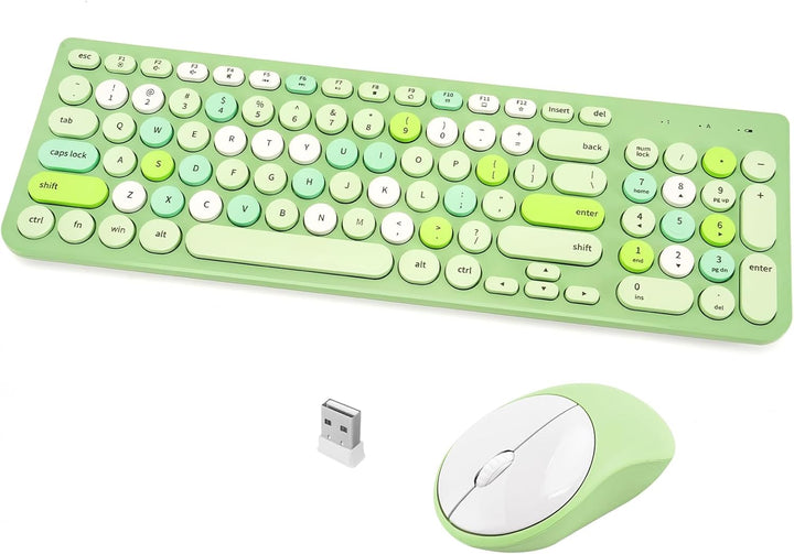 Combo de teclado y mouse inalámbricos, teclado retro con teclas red...