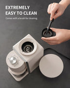 KIDISLE Molinillo de café cónico 2.0, molinillo eléctrico de granos de café para molienda precisa, 35 ajustes, selector de 2 a 12 tazas, diseño antiestático para uso doméstico, color beige