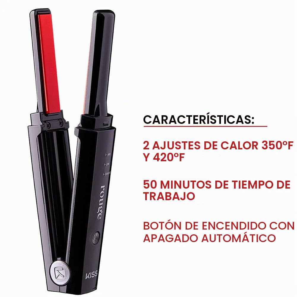 KISS Plancha plana inalámbrica Rouge Plancha de pelo portátil, plac...
