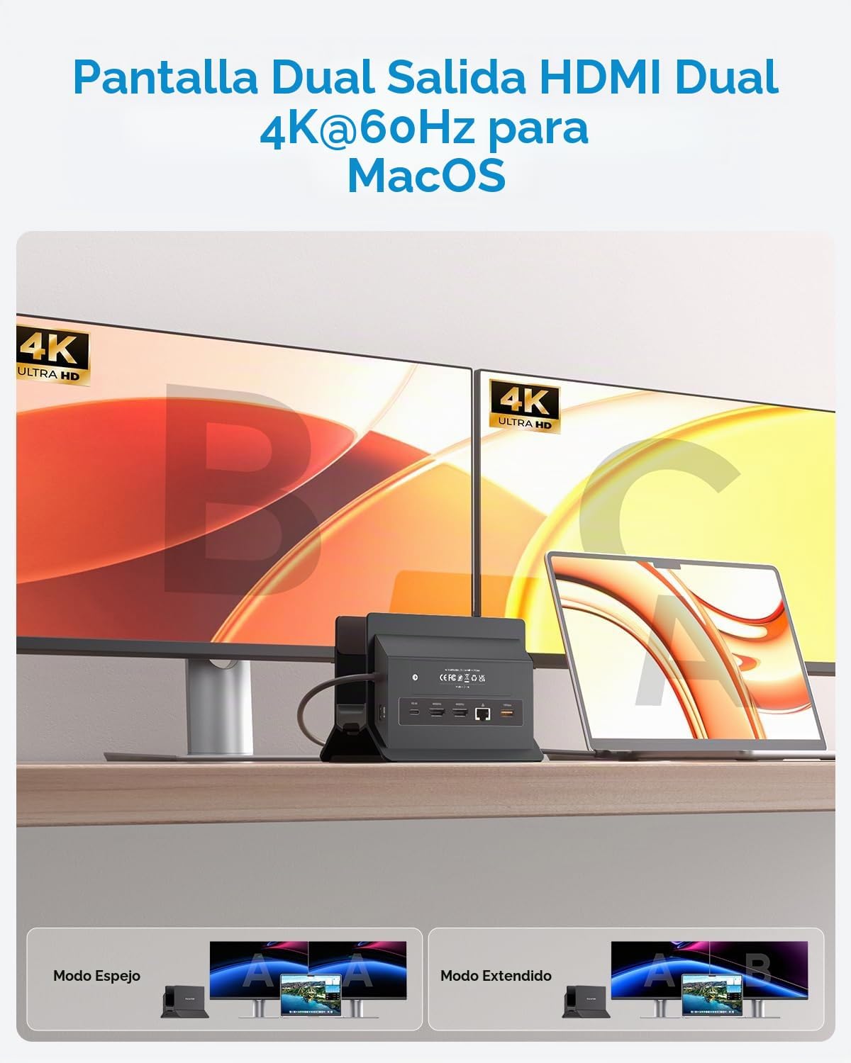 Estación de acoplamiento para MacBook Monitor dual 4K@60Hz para MacBook Pro