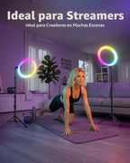 TODI Anillo de luz RGB de 12 pulgadas con soporte de trípode de 63 pulgadas, 3 modos CCT y 39 modos de color. Anillo de luz para selfie con soporte, 2 en 1 luz LED con mando a distancia para selfie