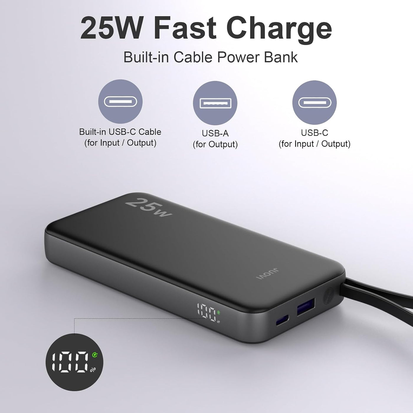 JUOVI Cargador portátil del banco de energía 25W 10000mAh con el ca...