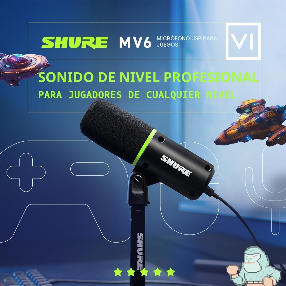 Shure MV6 Micrófono para Juegos \u2013 Micrófono USB Dinámico para...