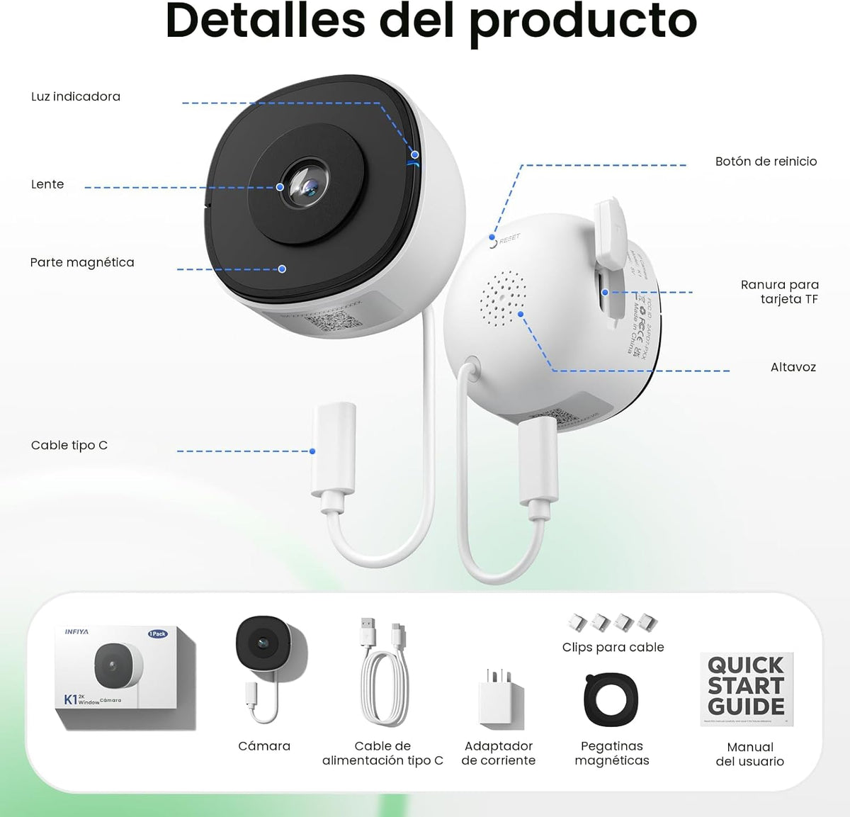 Cámara de ventana 2K sin taladro, paquete de 2 cámaras para segurid...