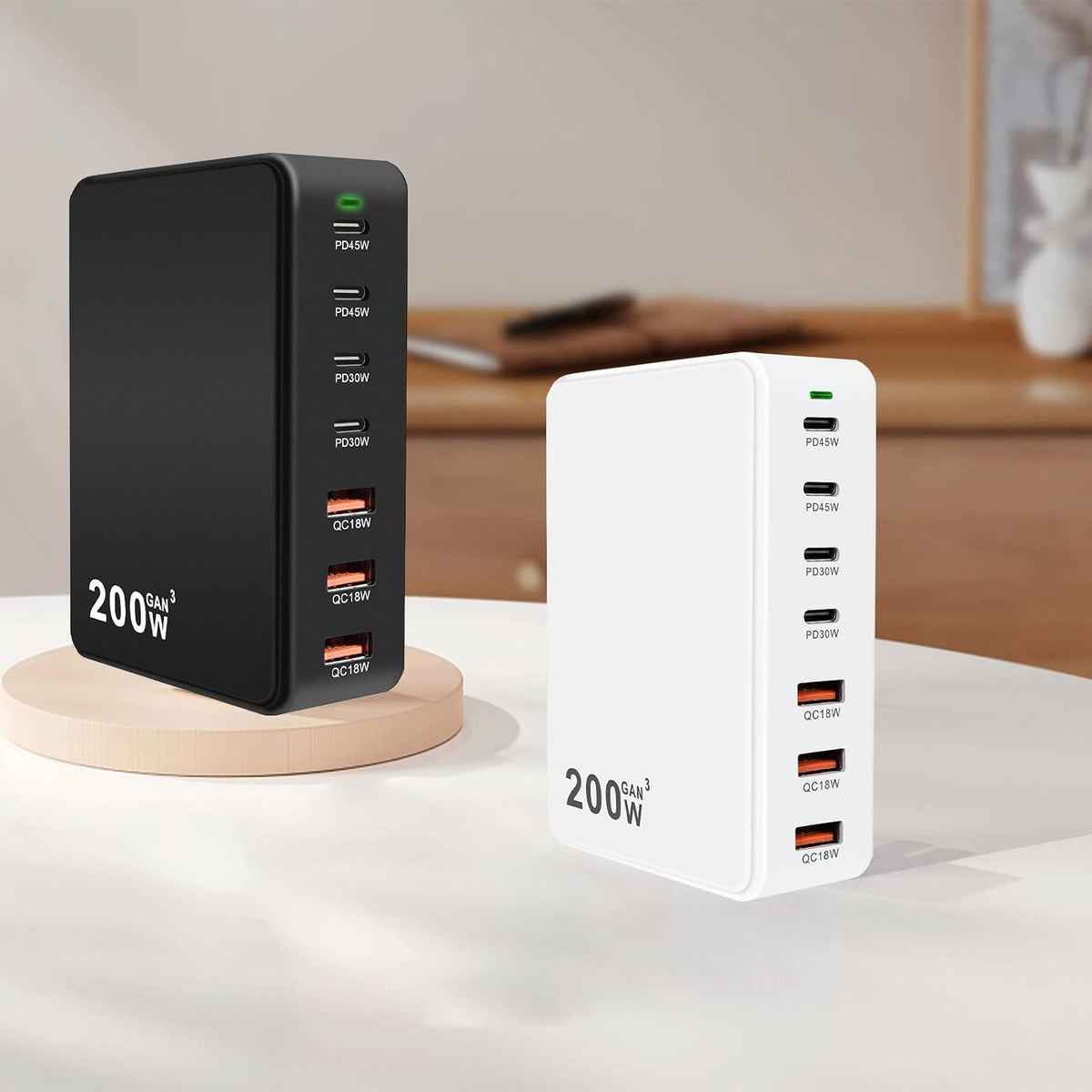Cargador USB C Bloque 200W PD QC3.0 GaN 7 Puertos Estación de carga rápida
