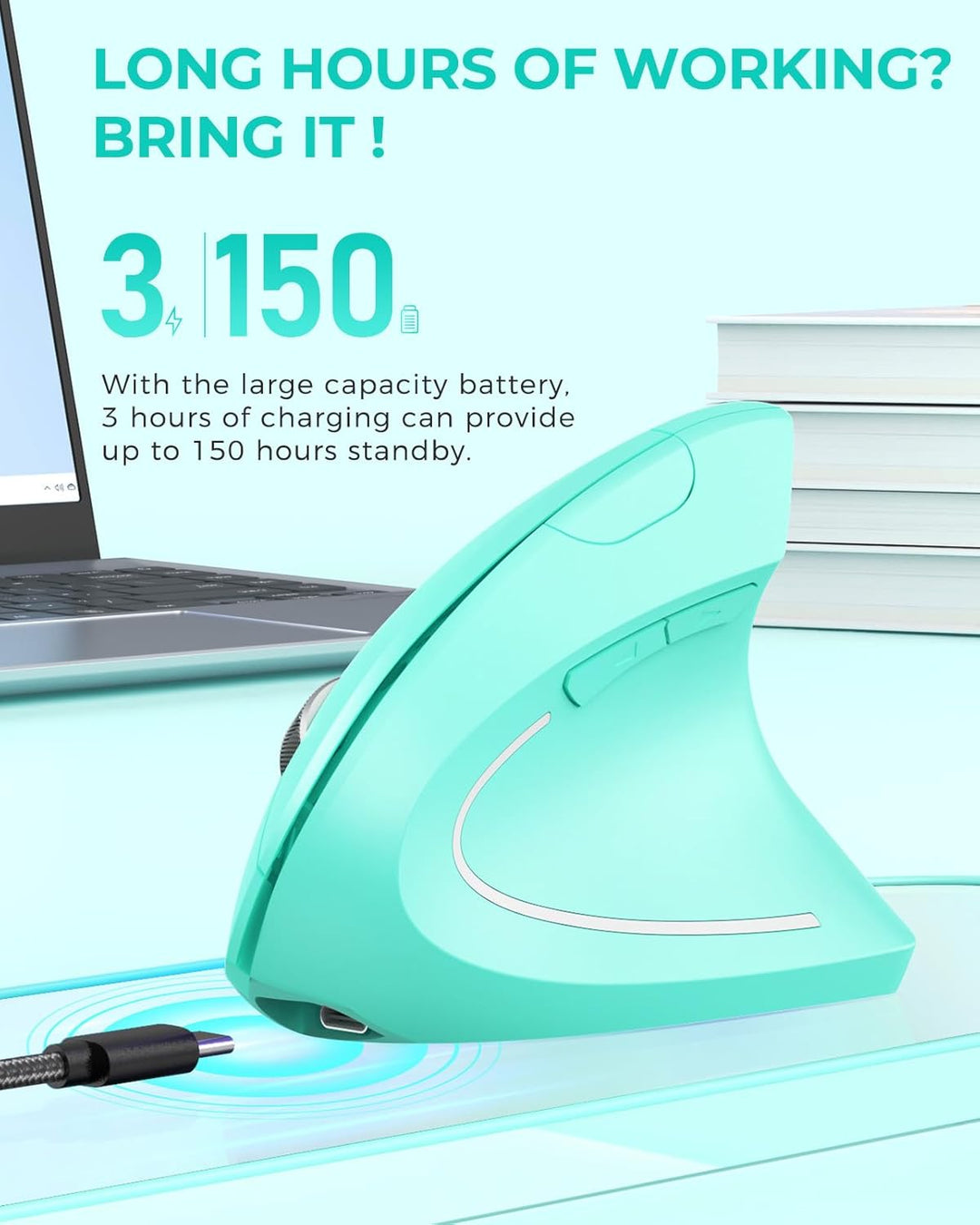 Lekvey Ratón ergonómico, ratón inalámbrico vertical recargable de 2...