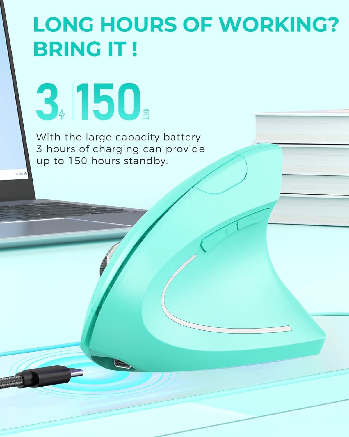 Lekvey Ratón ergonómico, ratón inalámbrico vertical recargable de 2...