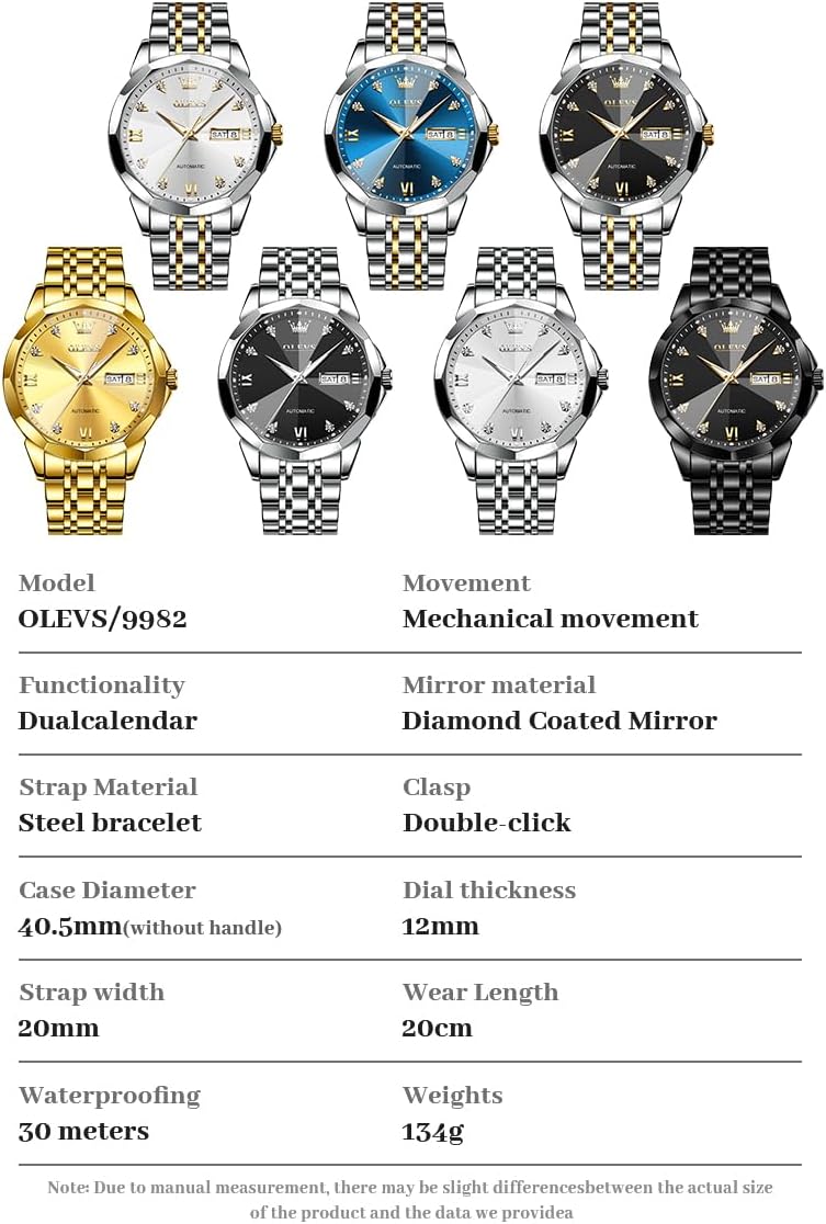 OLEVS Relojes de Hombre Esqueleto Automático Lujo de Negocios Diamante Autoentregado (Self Winding) Reloj de Pulsera de Acero Inoxidable con Calendario
