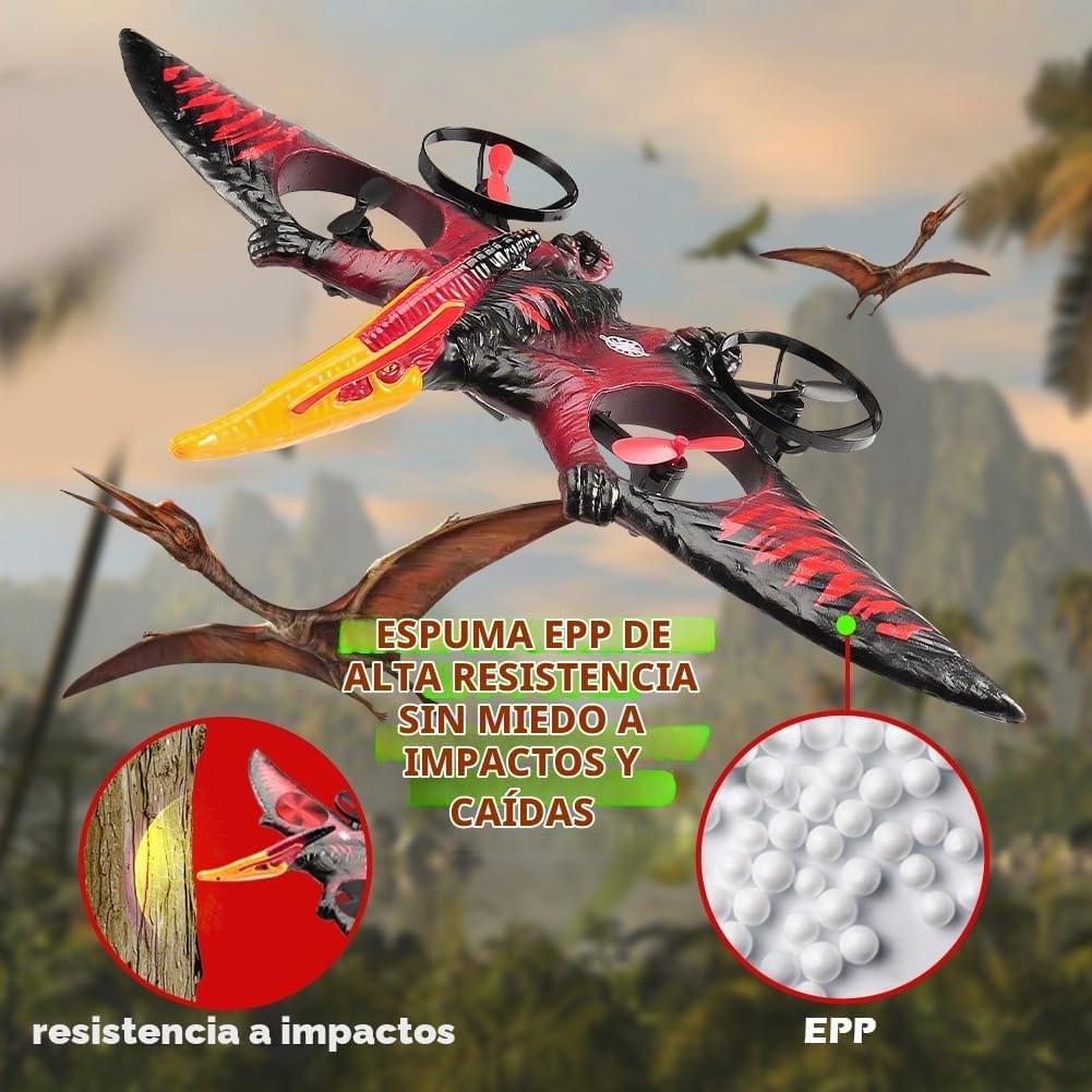 Dron de control remoto de dinosaurio, 2.4G EPP Foam RC Pterodactyl Hobby RC aviones con giroscopio de 6 ejes, aterrizaje de despegue de una tecla, rollo de acrobacias y giro de 360, juguete de caza de chorro de juguete de Navidad, regalo de cumpleaños