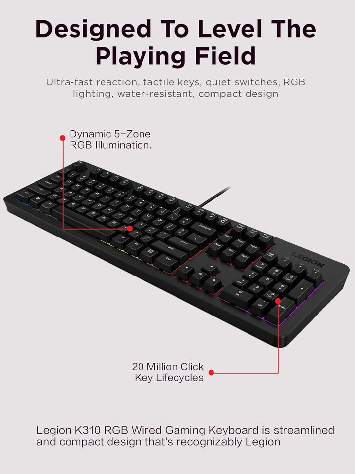 Teclado para juegos Lenovo Legion K310 RGB con cable - Tiempo de re...