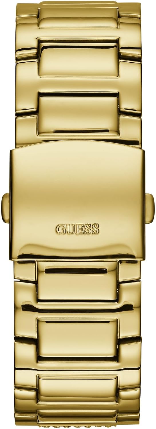 GUESS Reloj de pulsera de acero inoxidable dorado con cristal adornado con día