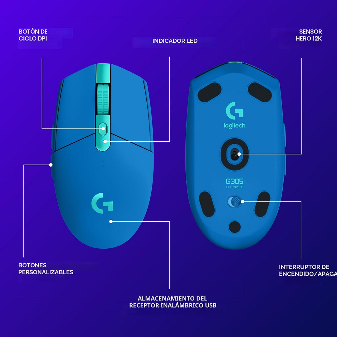 Logitech G305 LIGHTSPEED - Mouse inalámbrico para juegos, sensor He...