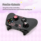 Kuitmor Funda protectora antideslizante de silicona suave compatible con el mando Xbox con 2 tapas de agarre para el pulgar y 1 adhesivo (negro Kuromi)