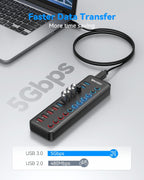 WENTER, 7401, hub USB 3.0 de 11 puertos, alimentado, adaptador 12V/3A
