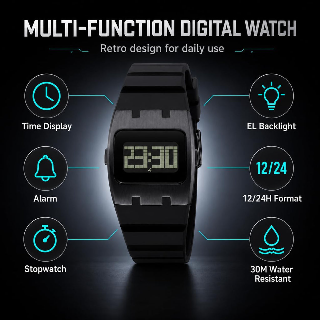 Reloj deportivo digital para hombre, impermeable, con pantalla LED, cronómetro, alarma, fecha, banda de silicona, reloj de pulsera ligero