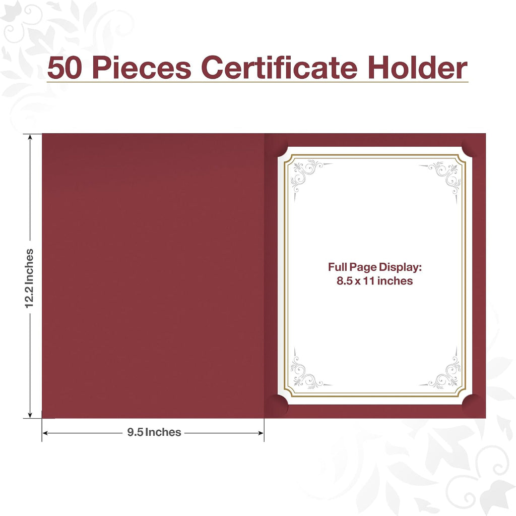 50 soportes rojos para certificados de 8.5 x 11 pulgadas, se utilizan como soportes para certificados de premio con borde de lámina dorada para certificados, premios, documentos y diplomas