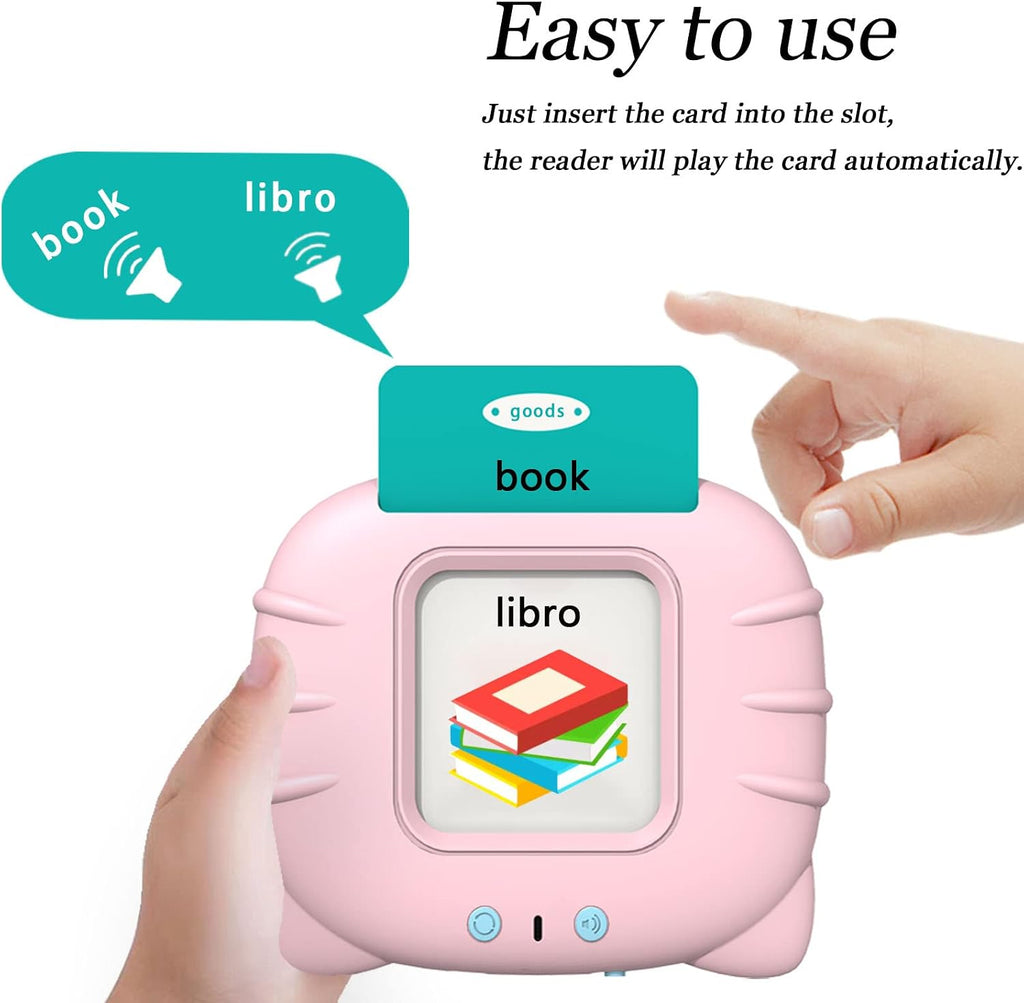Startcan Tarjetas parlantes en español e inglés para niños pequeños de 1 a 6 años, juguetes audibles para que los niños aprendan español - 258 tarjetas y 516 palabras (Rosa)
