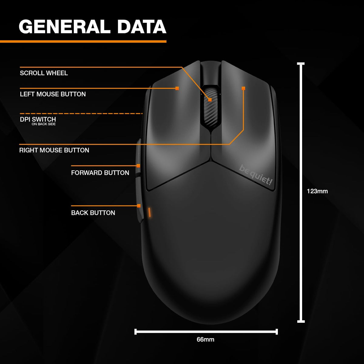 be quiet! Dark Perk Sym - Mouse para juegos de PC, 1.94 oz, ligero,...