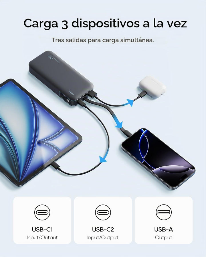 CUKTECH Banco de energía de 20,000 mAh con cable USB-C integrado, c...
