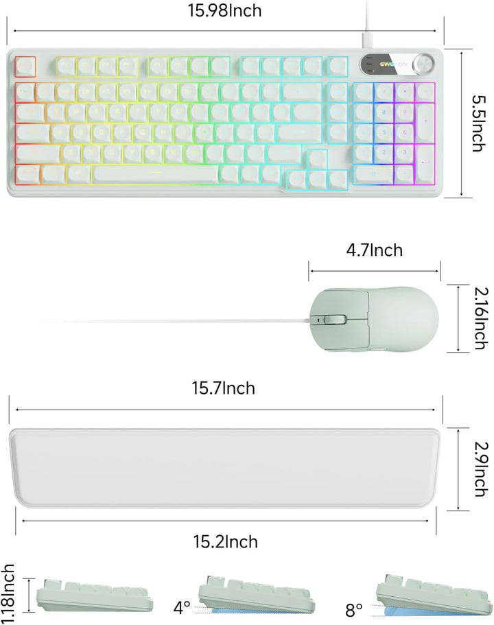 EWEADN Combo de teclado y mouse con cable con reposamuñecas desmont...
