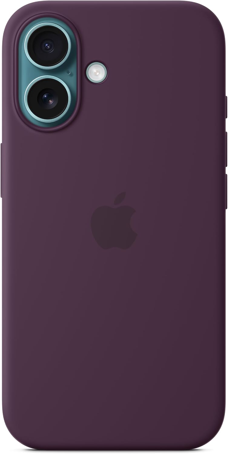 Funda de silicona Apple para iPhone 16 con MagSafe y control de cámara: funda ligera para teléfono, compatible con carga inalámbrica, acabado mate suave; Ciruela