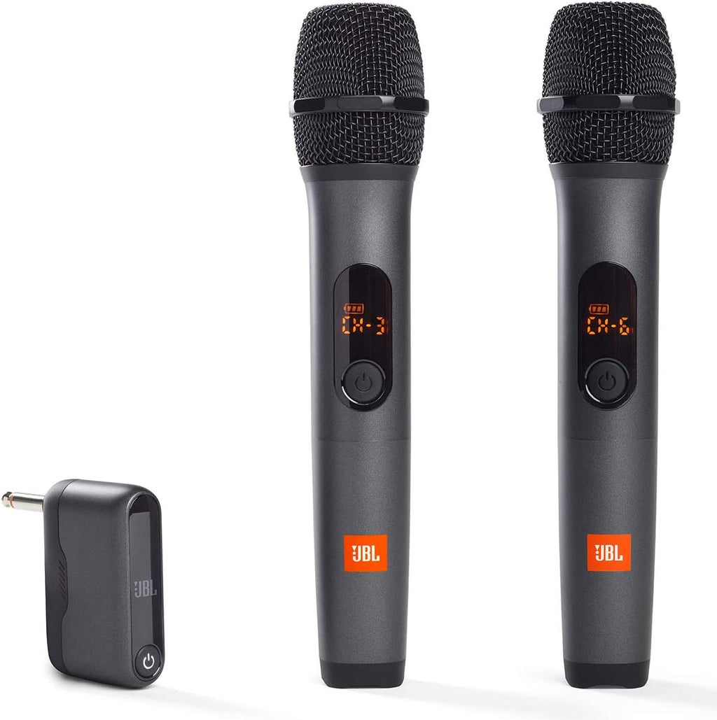 JBL Sistema inalámbrico de dos micrófonos con receptor de doble canal, negro