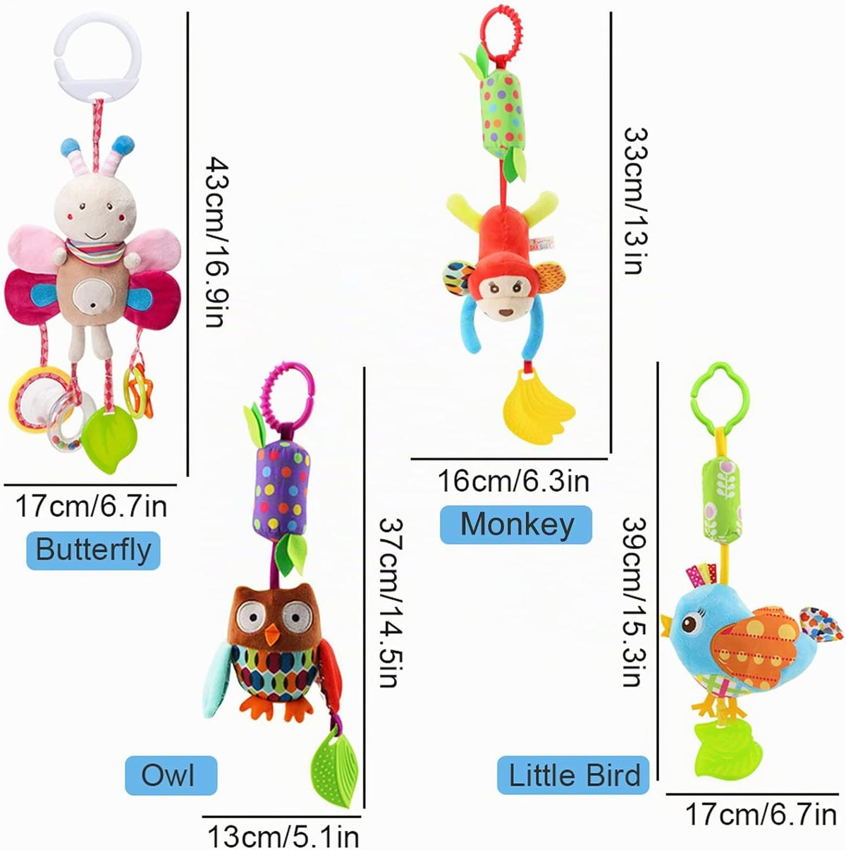 Sealive Juguetes Musicales Sensoriales para Cochecito de Bebé de 4 Piezas, Sonajeros Suaves Colgantes de Felpa para Actividades, Juguetes para Cuna y Asiento de Auto para Bebés Niño y Niña