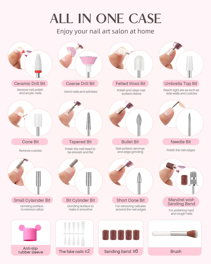 JOREST Kit de taladro de uñas eléctrico inalámbrico 13 en 1 con pan...