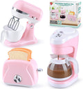 Juguetes de electrodomésticos de cocina, juego de accesorios de cocina para niños, juguetes de cocina de simulación para niños de 4 a 8 años, cafetera, mezcladora, tostador con luces y sonidos