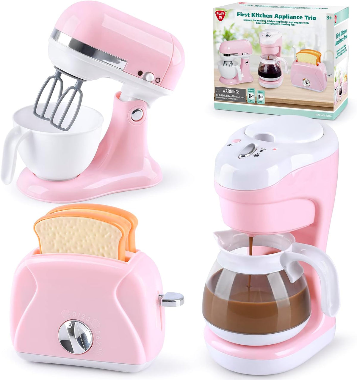 Juguetes de electrodomésticos de cocina, juego de accesorios de cocina para niños, juguetes de cocina de simulación para niños de 4 a 8 años, cafetera, mezcladora, tostador con luces y sonidos