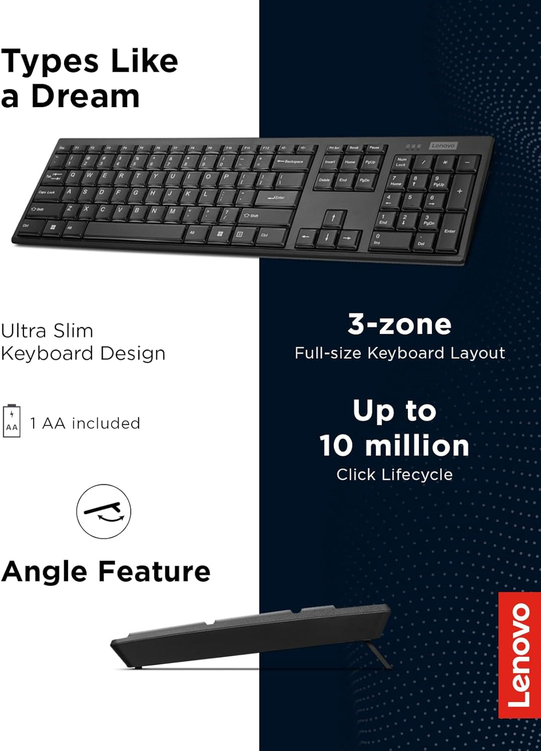 Lenovo Teclado compacto inalámbrico 100 - Teclado inalámbrico para...