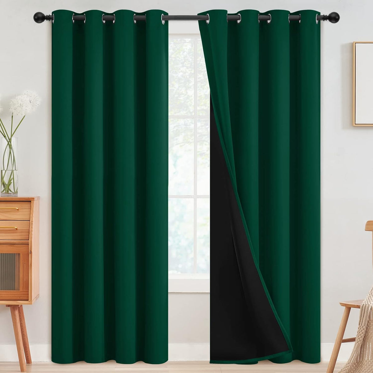 SimpleHome Cortinas opacas 100% verde oscuro, oscurecimiento de habitación