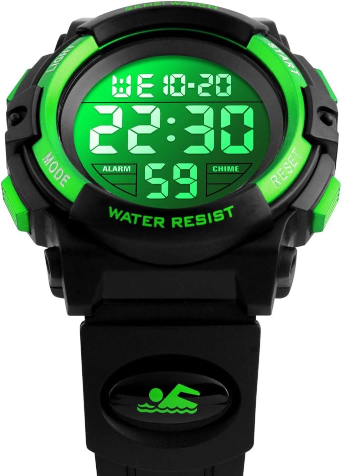 Reloj digital para niños, deportes al aire libre, 164 ft, impermeable, reloj despertador, cronómetro de 12/24 H, cronómetro, calendario para edades de 3 a 15 años, reloj de pulsera para niños
