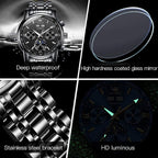 OLEVS - Reloj automático de lujo para hombre de cuerda mecánica con fases de la luna, de acero inoxidable, impermeable y con calendario luminoso, correa plateada