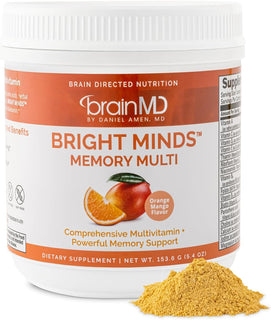 BRAINMD Dr Amen BRIGHT MINDS Memory Multi, sabor naranja y mango, p...